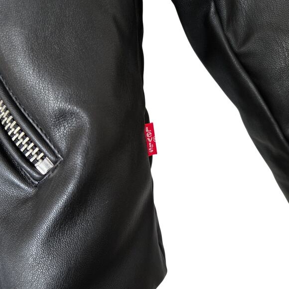 New Levi Strauss Faux Leather Short Puffer Zip up Black Women's Jacket Size XL - Picture 7 of 11